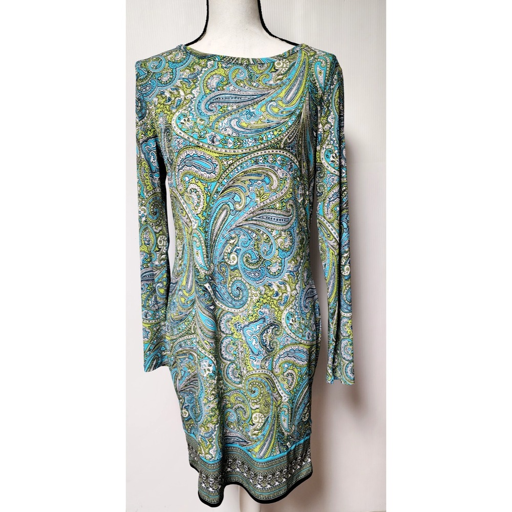 Michael Kors Women's Blue and Green Paisley Shift Dress - Medium